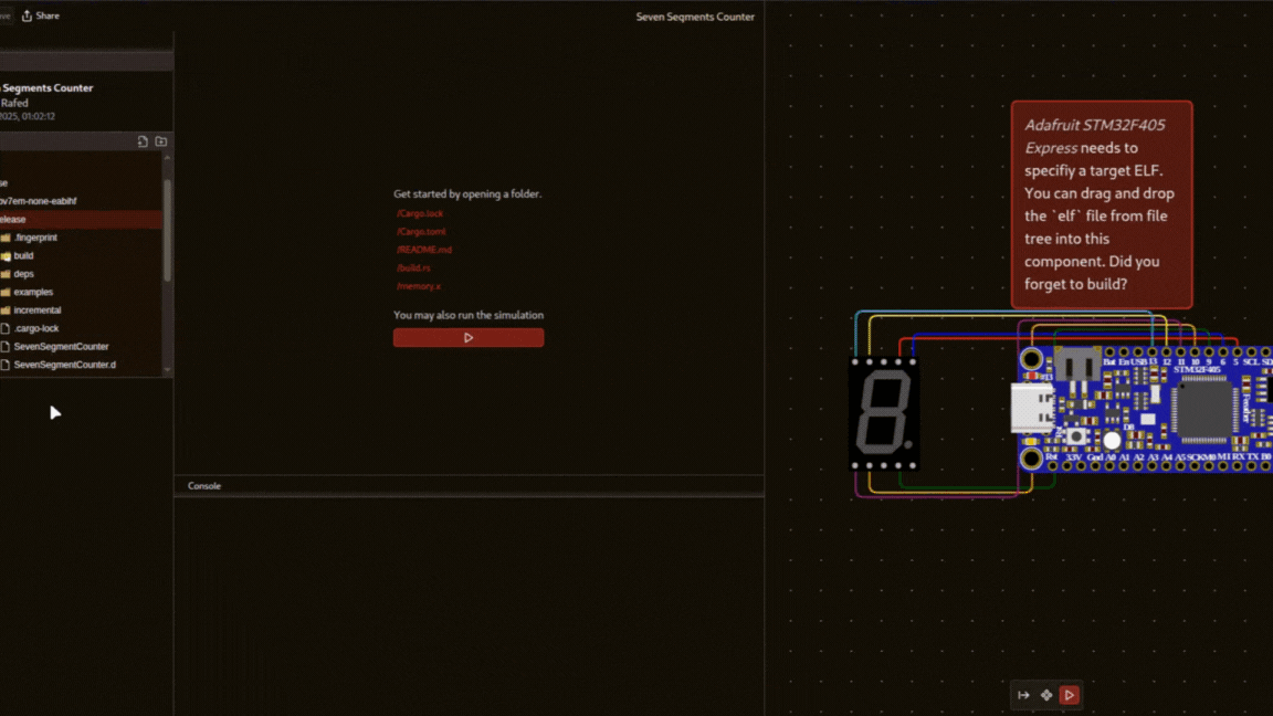 Simulator86 showing how to drag elf file into the borad